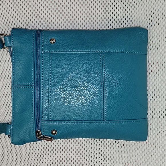 Teal cowhide crossbody purse. - Picture 2 of 10